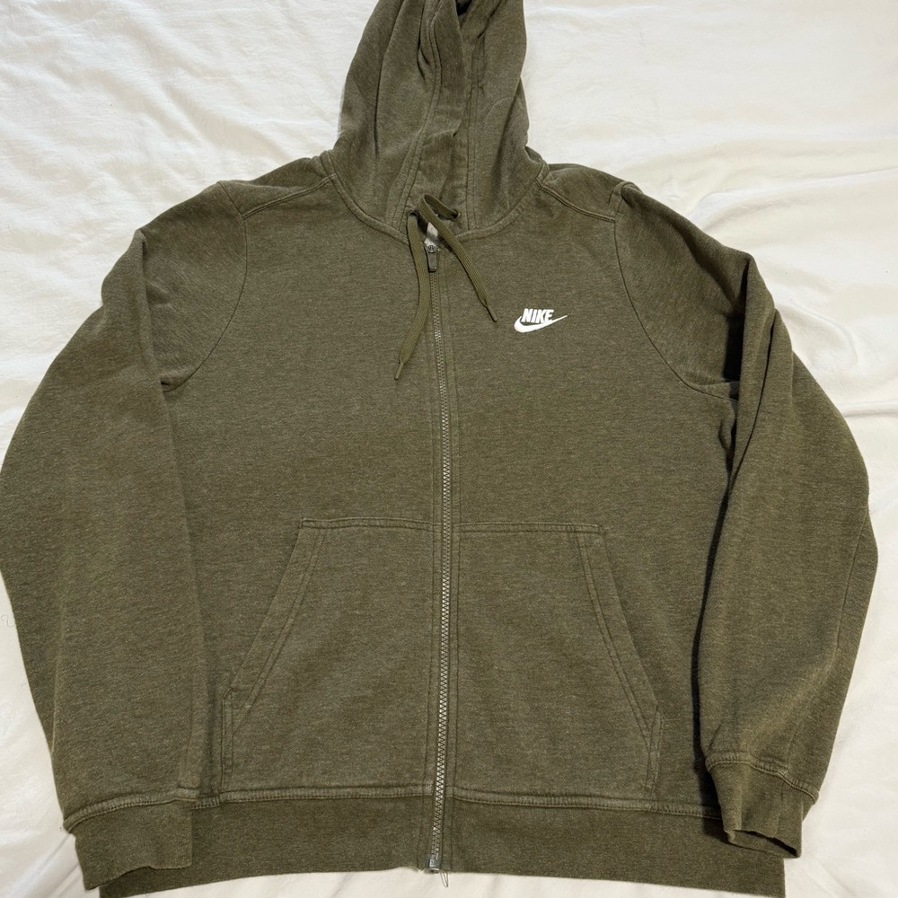 Nike Women’s Olive Green Zip-up Hoodie with Logo Size Large